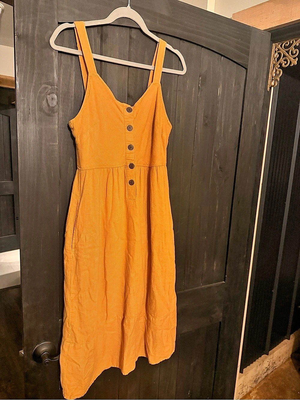 Burnt Yellow/Orange Button-Front Midi Dress Like New